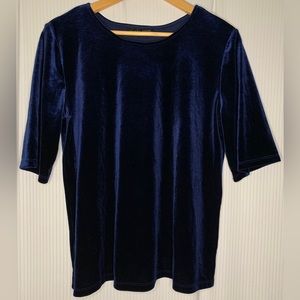 Mandy Evans - Deep Blue Velvet Half Sleeve Top / Blouse - Medium